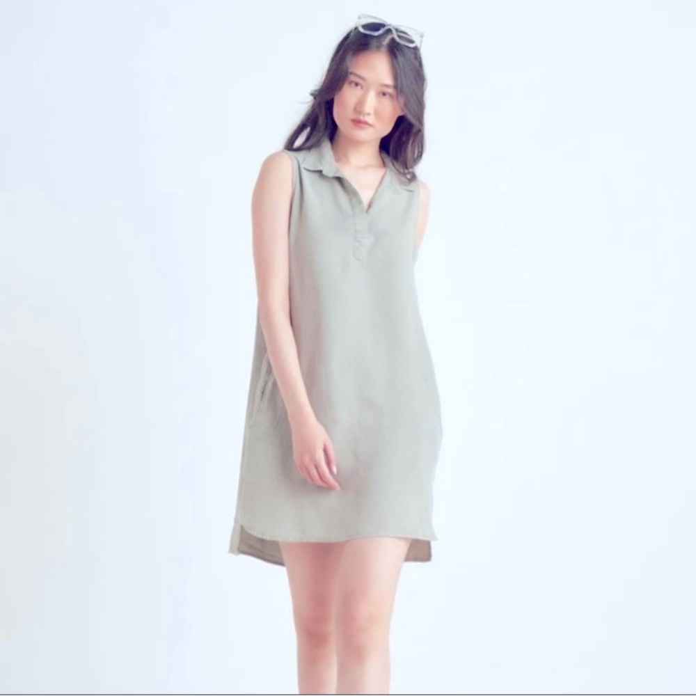 Cloth & Stone Sage Green Sally Shirt Dress 100% Tencel Sleeveless Mini Dress M